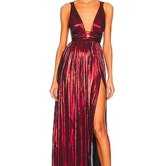 Bronx and Banco Dresses & Skirts - Bronx and Banco Metallic Burgundy Red Plunge Maxi Dress